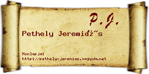 Pethely Jeremiás névjegykártya